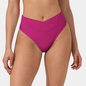 Halara high waisted crossover bikini bottoms in fuschia (Sakura red on Halara)